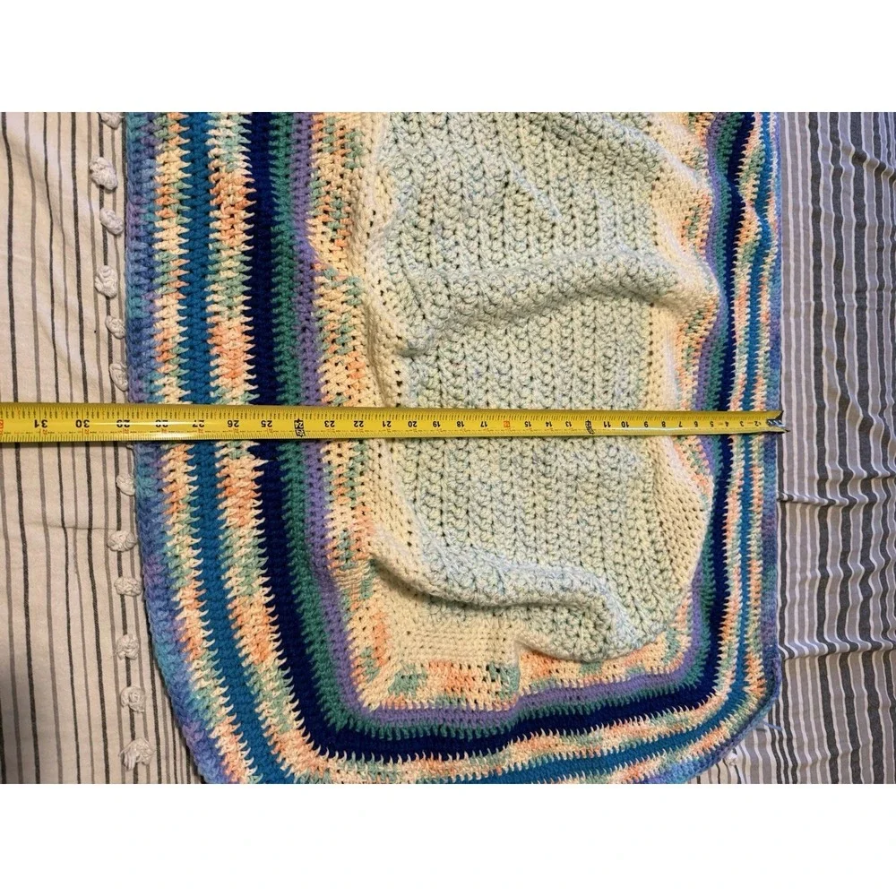 Handmade Vintage Crochet Afghan Pastel Throw Sofa Bench Chair Cover Oval 51